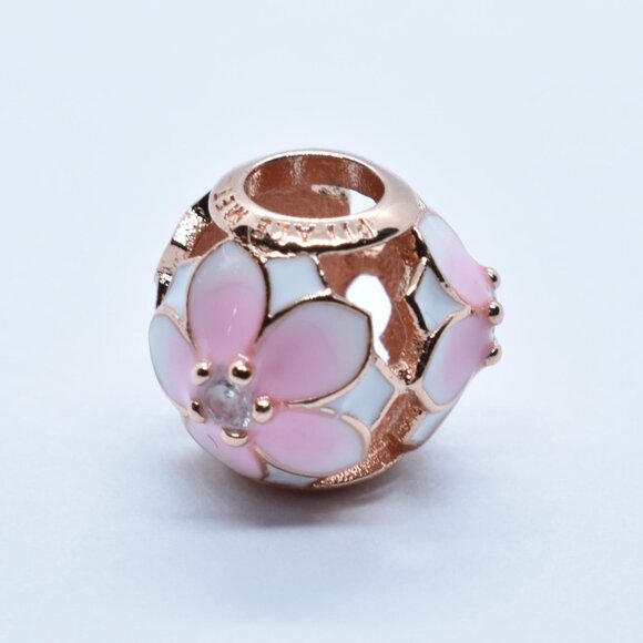 Authentic Pandora Rose Gold Flower Charm with  Clear CZ #51 - Picture 5 of 5